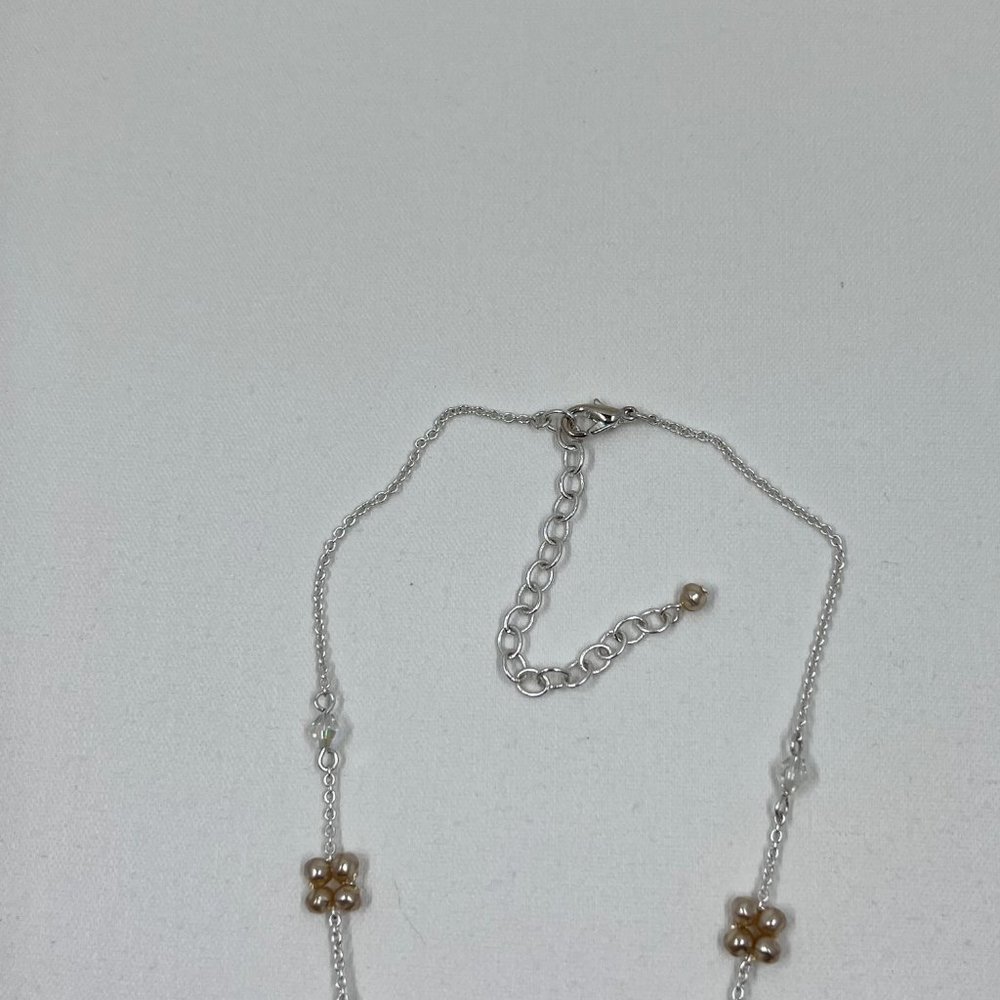 Silver Toned 16” Y Chain Necklace with Pearl Clusters and Crystals - Picture 5 of 6